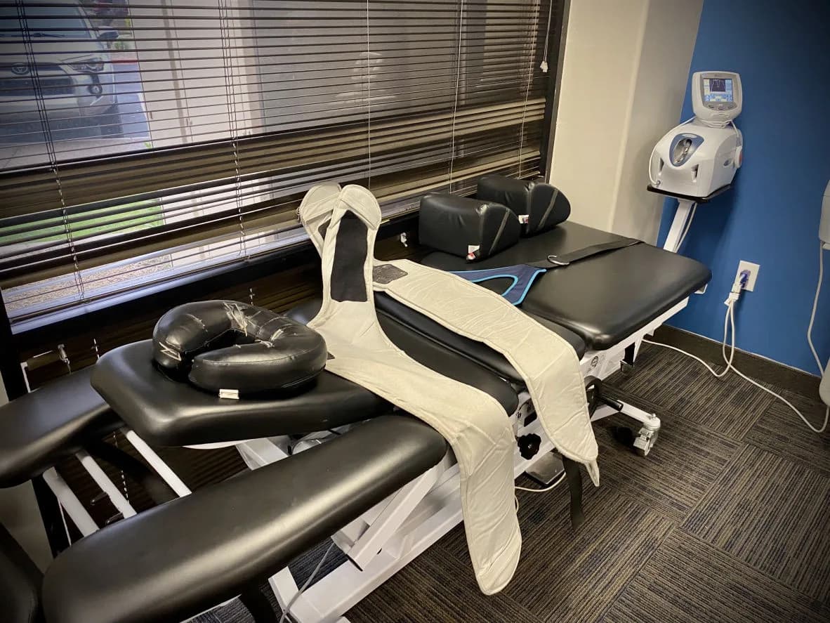 A spinal decompression table prepared in the clinic.